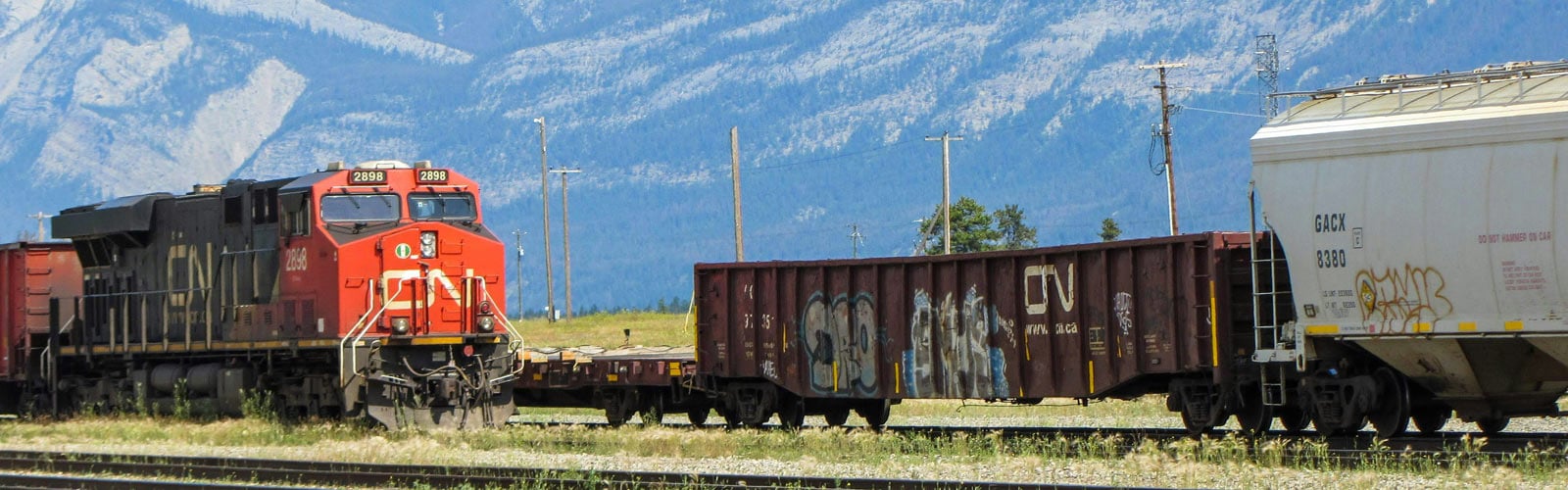 Image of CN train and freight cars in Jasper